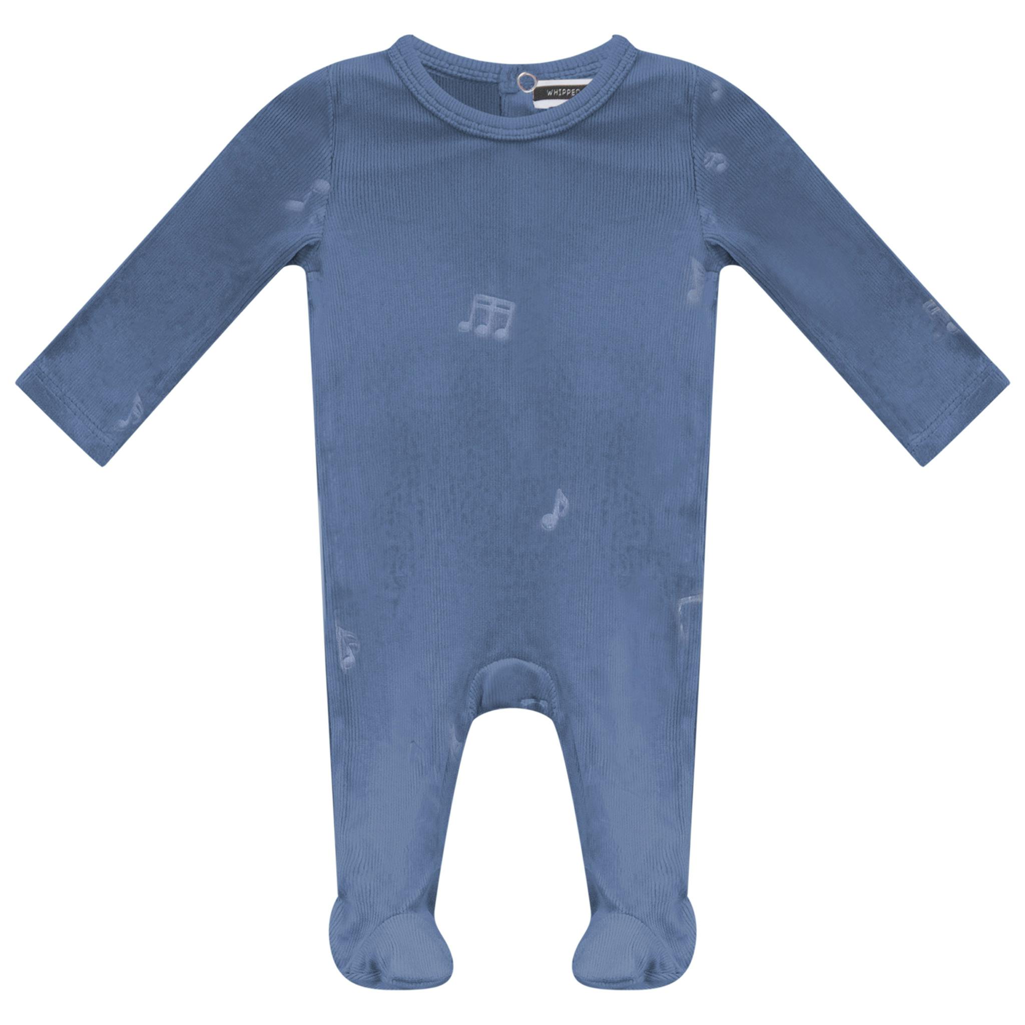 Music Notes Embossed Rib Velour Footie