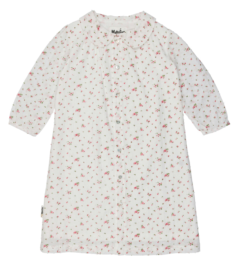 Clipdot Floral Peter Pan Collar 3/4 Sleeve Dress