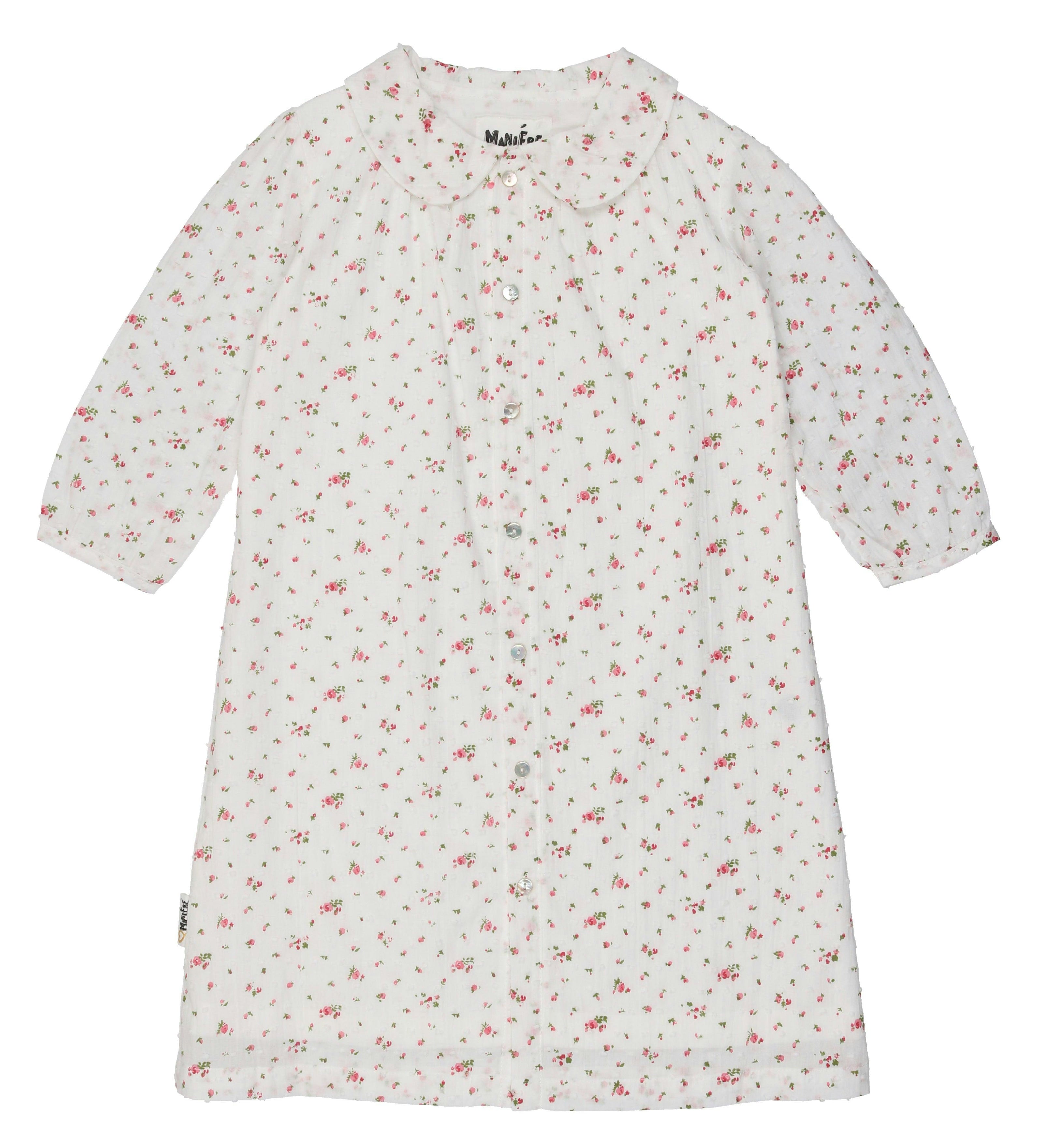Clipdot Floral Peter Pan Collar 3/4 Sleeve Dress