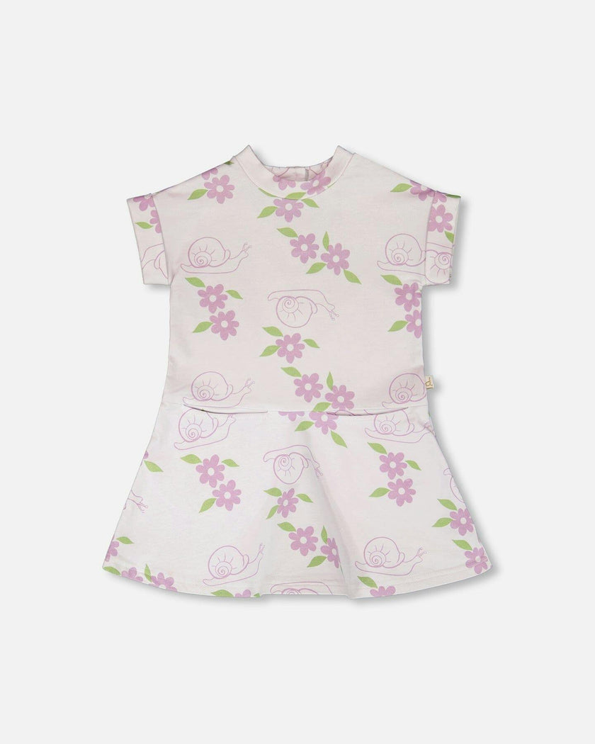 French Terry Dress Lilac Snails Print