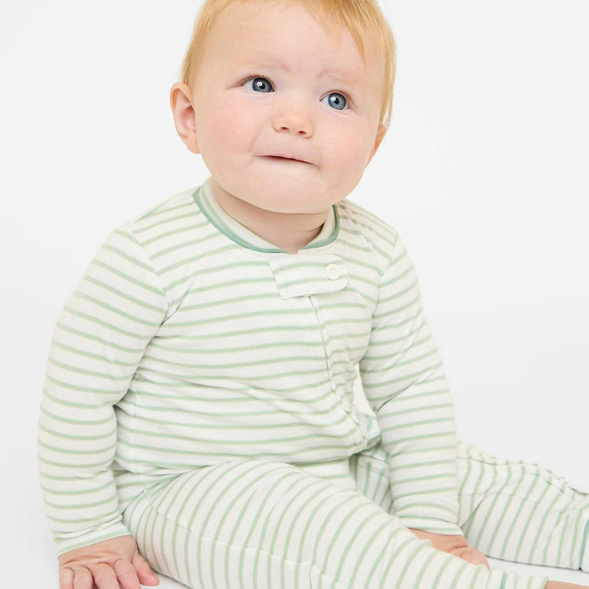 Ziggy Zip Romper, Dusty Seafoam Mini Stripe