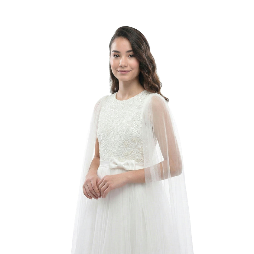 White Thalia Tulle Capelet Dress