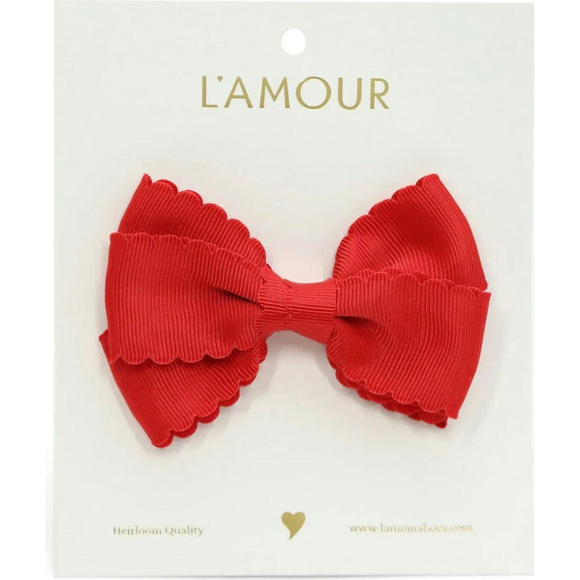 Grosgrain Scalloped Bow Hair Clip (Red)