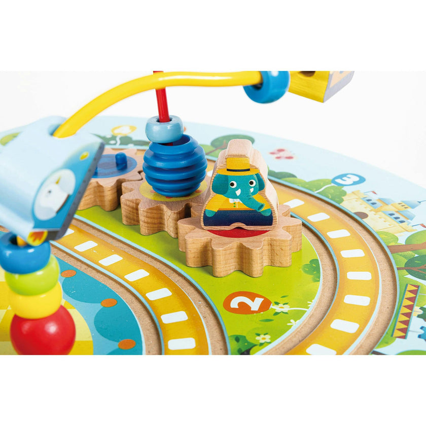 Hape: Twisting Railway Maze Table - Wooden Animal Graphics Maze Toy