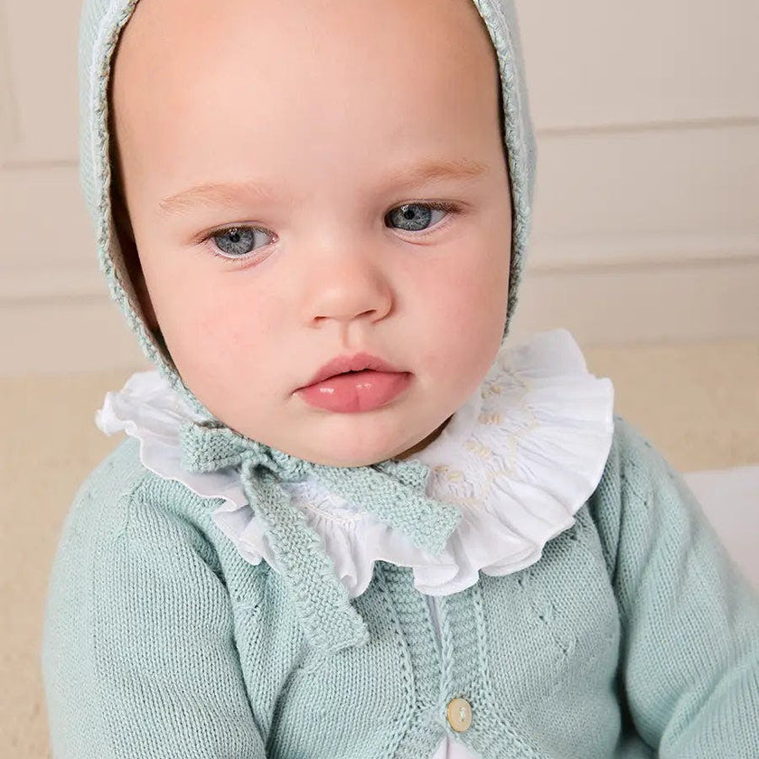 Lace Detail  Bonnet in Sage Green (0-9mths)