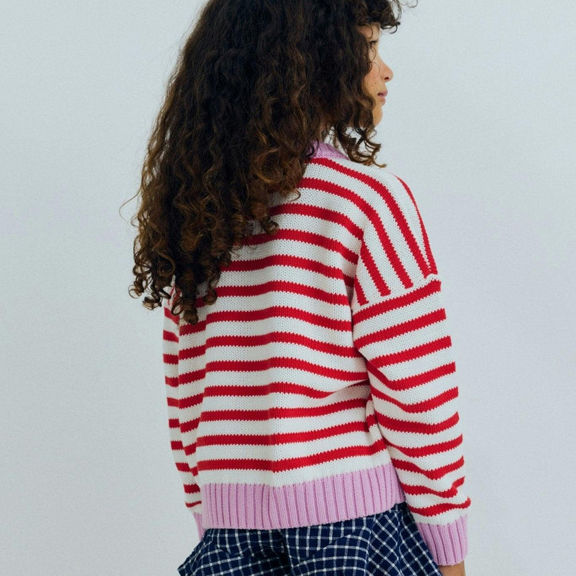 Marigold Jumper Tulip Red & Pink Lavander Stripes