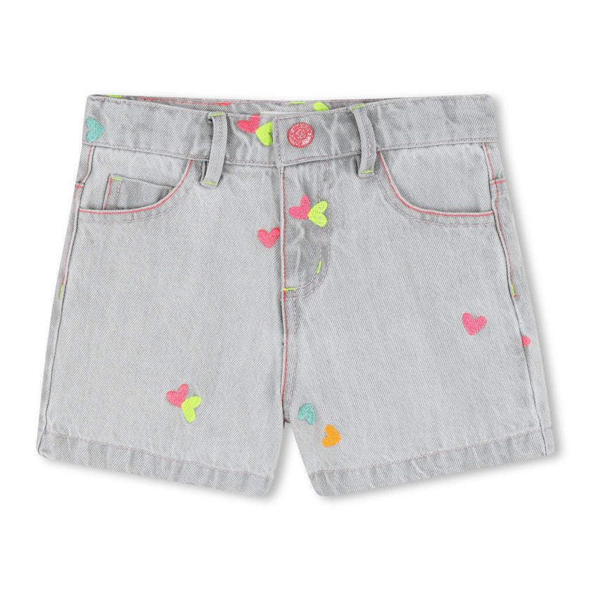 Light Gray Denim Kids’ Shorts with Embroidery