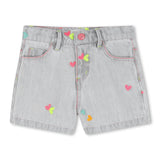 Light Gray Denim Kids’ Shorts with Embroidery