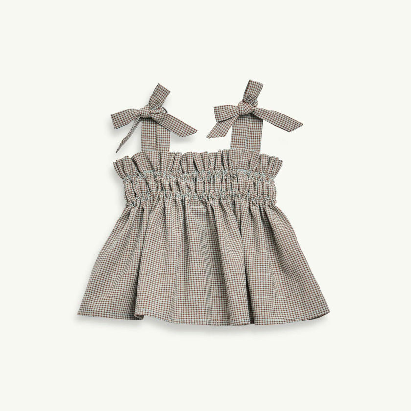 children's vichy frilled top - foggy brown