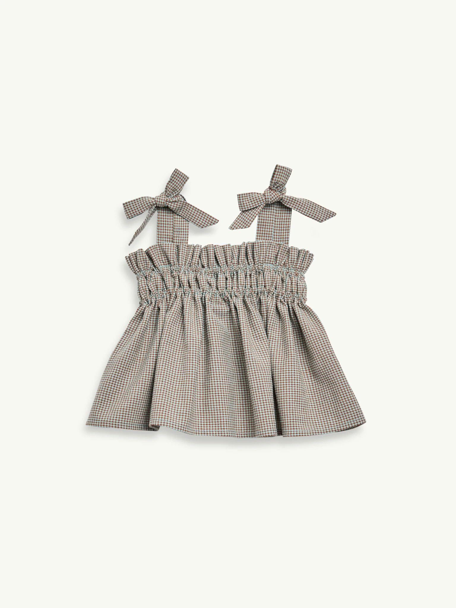 children's vichy frilled top - foggy brown