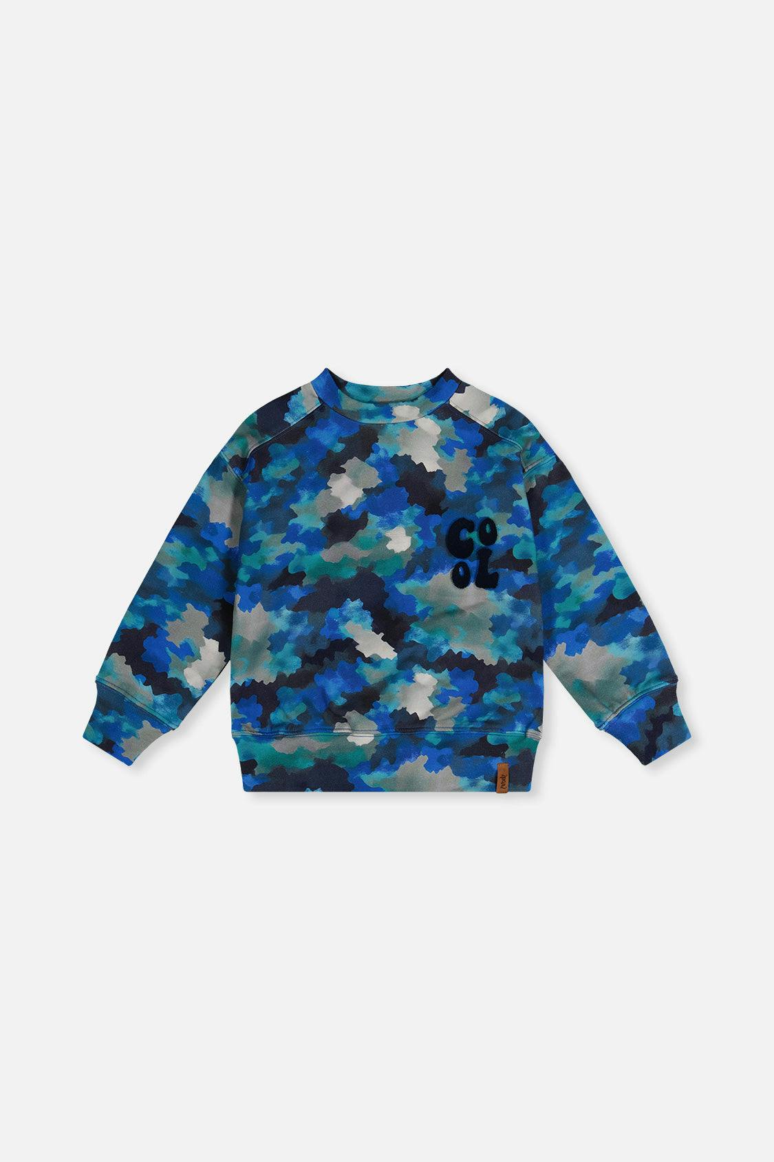 Fleece Sweatshirt Blue and Grey Camouflage