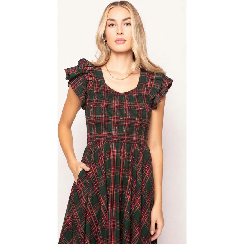 Hattie Dress in Evergreen Plaid