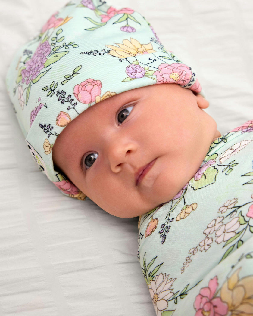 Petals & Posies Bamboo Swaddle & Beanie Set