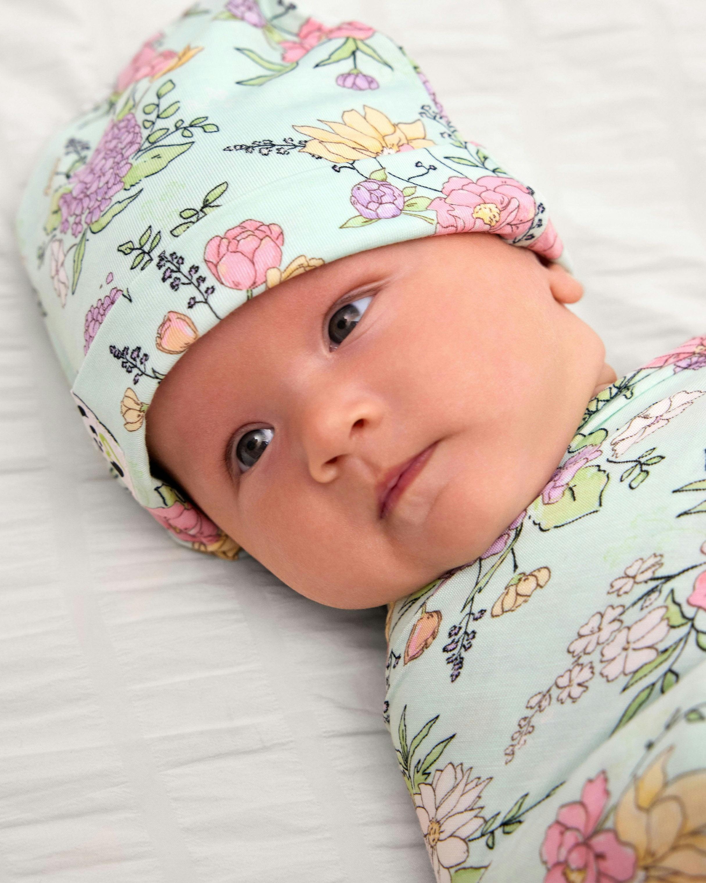 Petals & Posies Bamboo Swaddle & Beanie Set