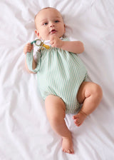 Wimbledon Stripe Button Detail Romper in Green (3mths-2yrs)