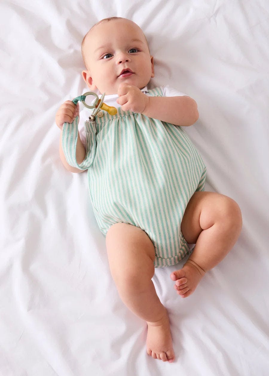 Wimbledon Stripe Button Detail Romper in Green (3mths-2yrs)