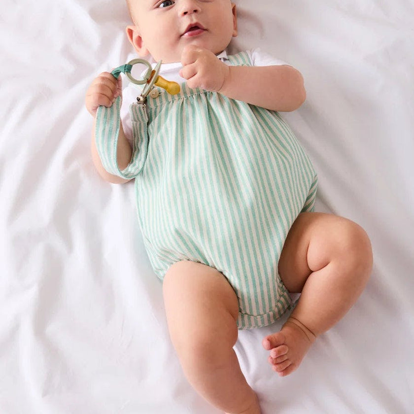 Wimbledon Stripe Button Detail Romper in Green (3mths-2yrs)