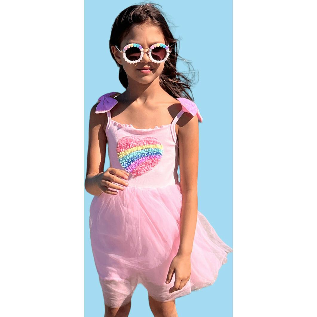 3D Rainbow Heart Tulle Dress