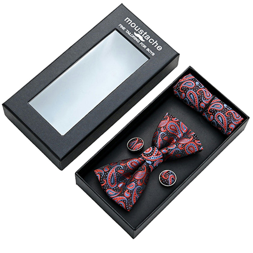 Blue and Red Paisley Bowtie Set