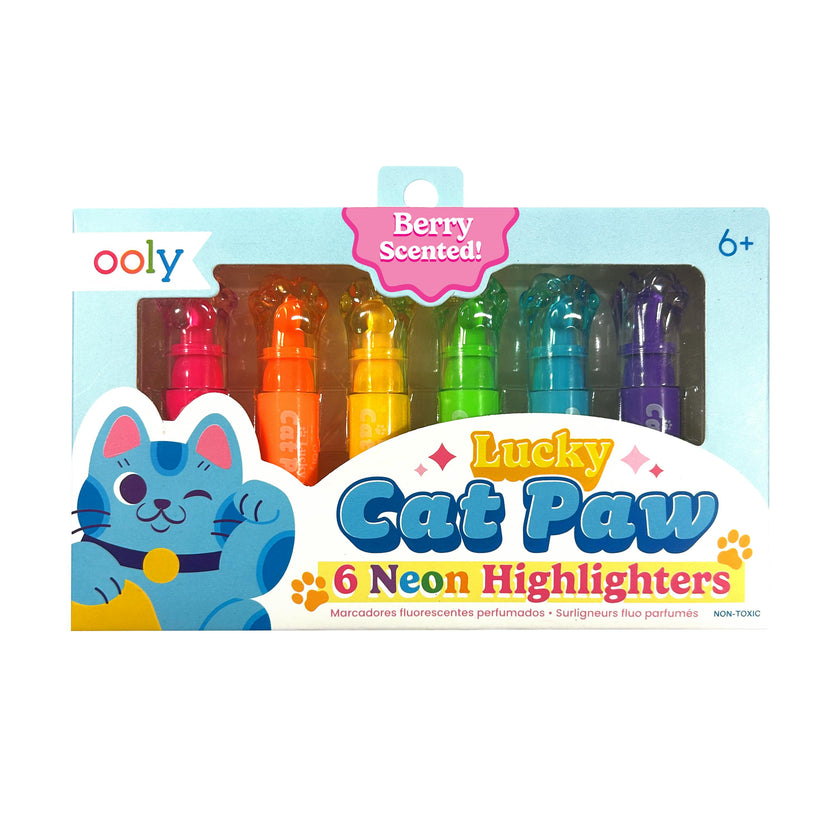 Lucky Cat Paw Scented Neon Highlighters - Set of 6