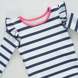 Girls Rash Guard Set - Navy Stripe