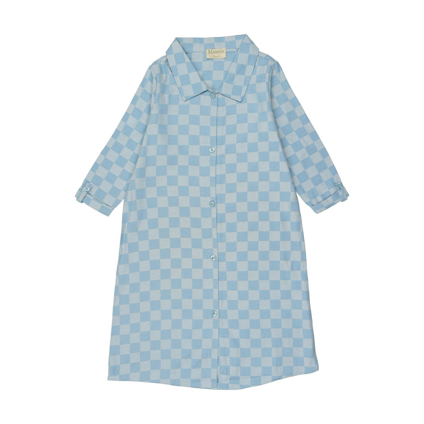 Denim Check Rolled Cuff Short Sleeve Shirt Dress