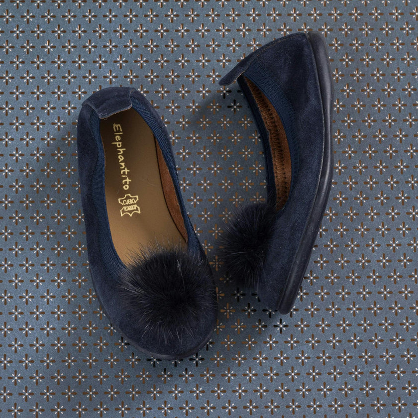 Suede Pom-Pom Ballet Flat | Blue