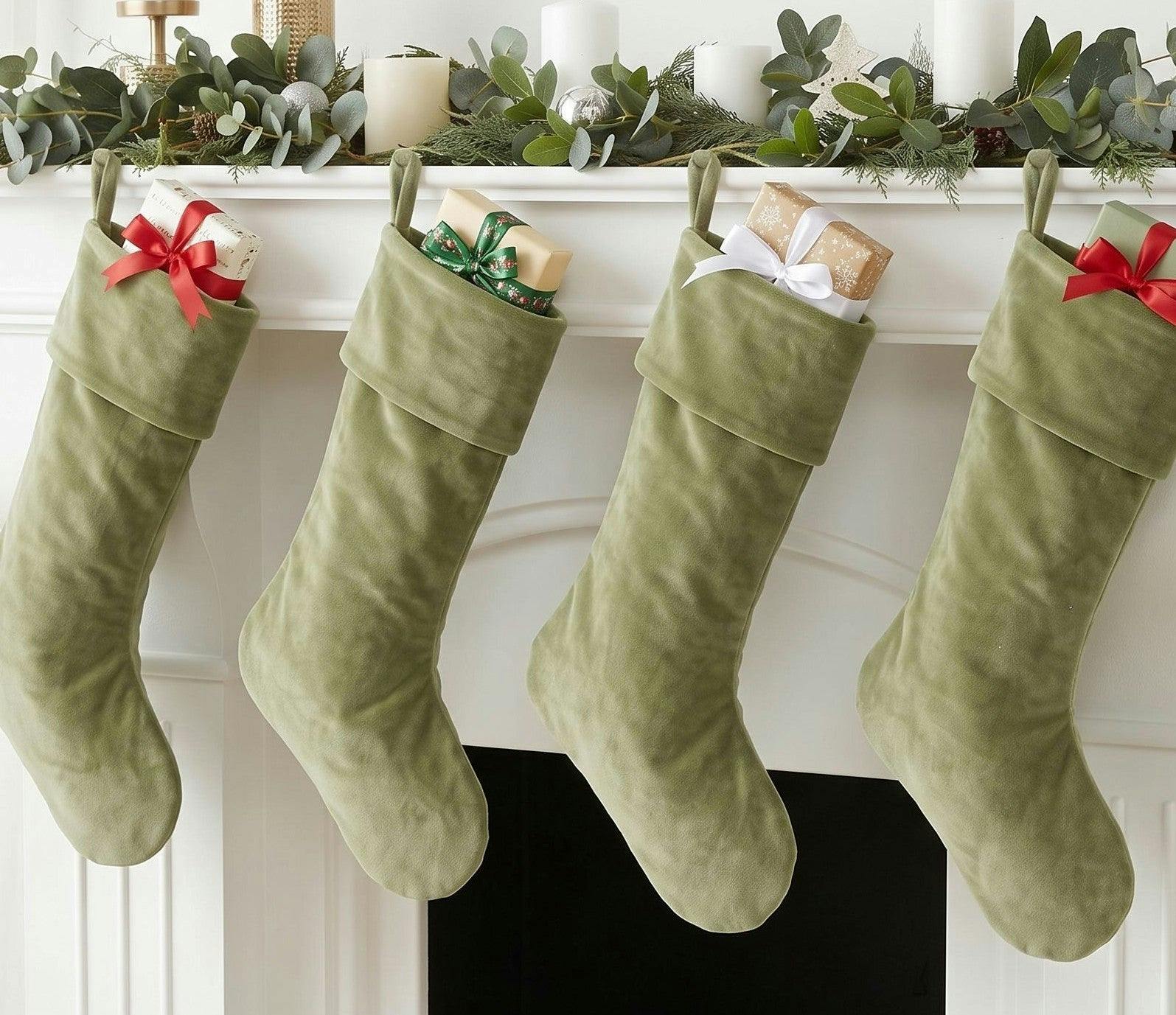 Classic Moss Green Velvet Handmade Christmas Stocking- 20