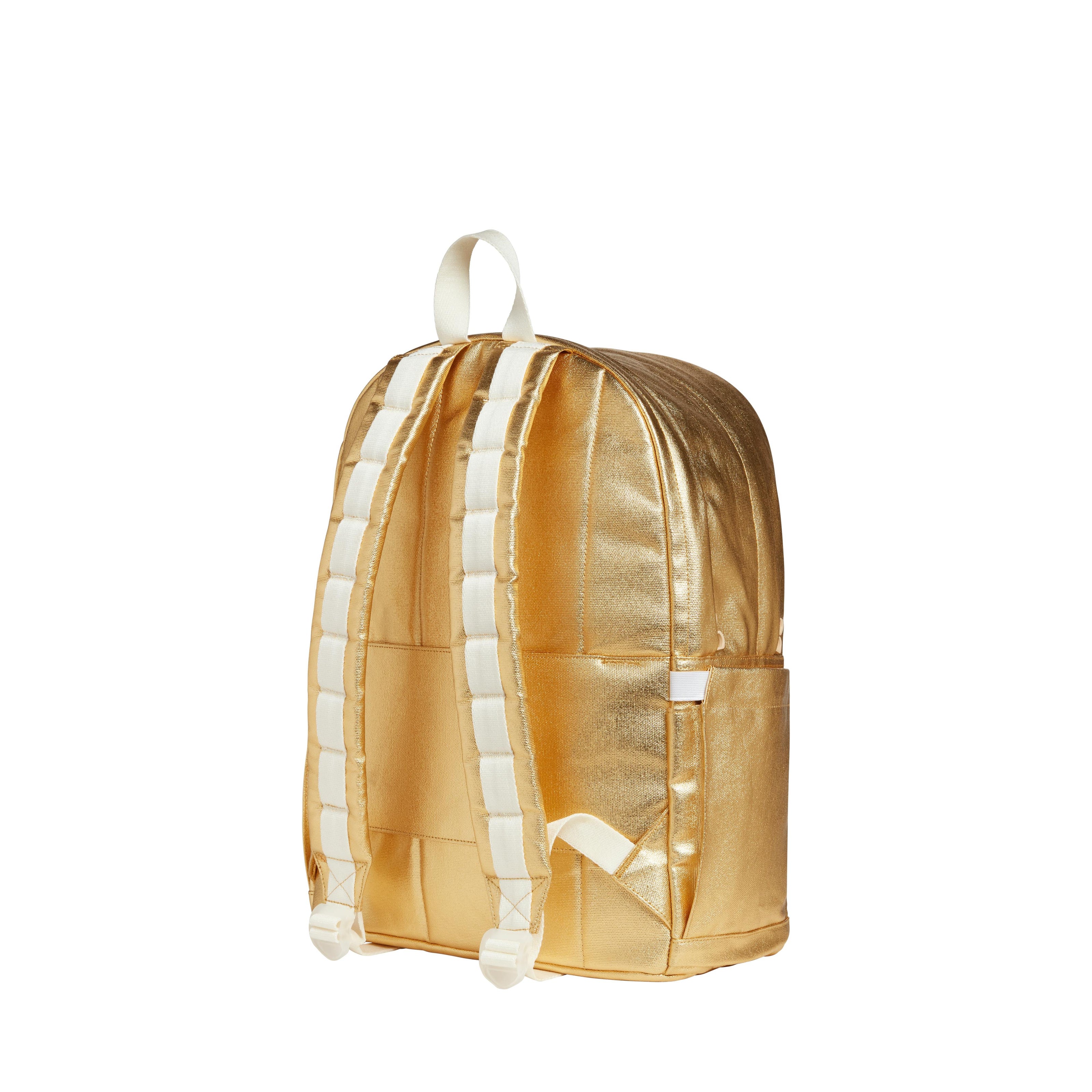 Kane Double Pocket Large Backpack, Metallic Gold