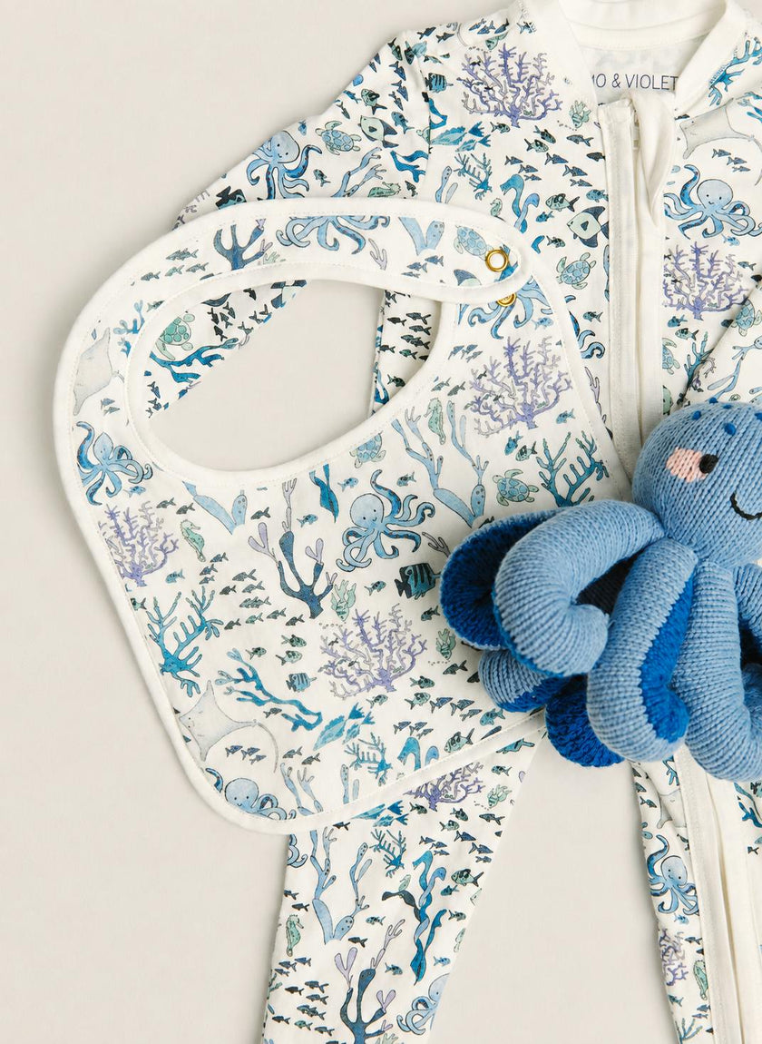 Baby Classic Bib - Coral Reef and Indigo the Octopus - Knit Doll