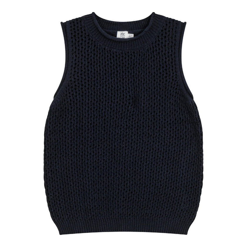 Crochet Knit Ribbed-Trim Viscose-Blend Vest