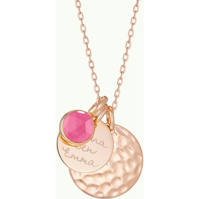 Personalized Hammered Double Disc & Birthstone Necklace
