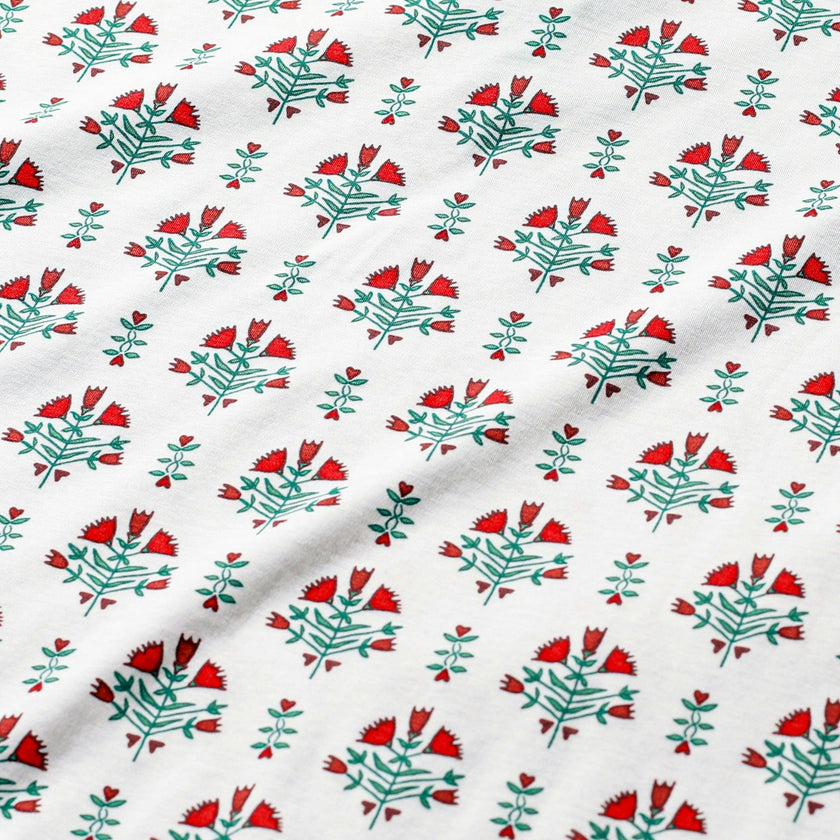 Poinsettia Block Print Zip Baby Onesie