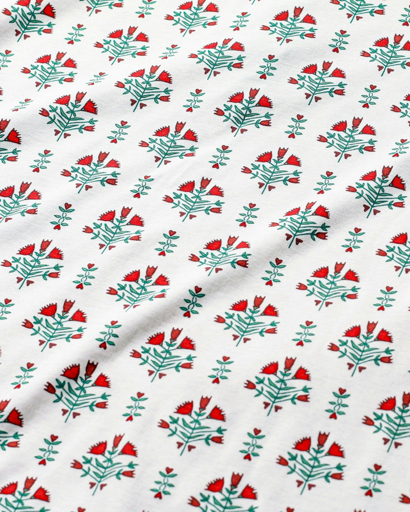 Poinsettia Block Print Zip Baby Onesie