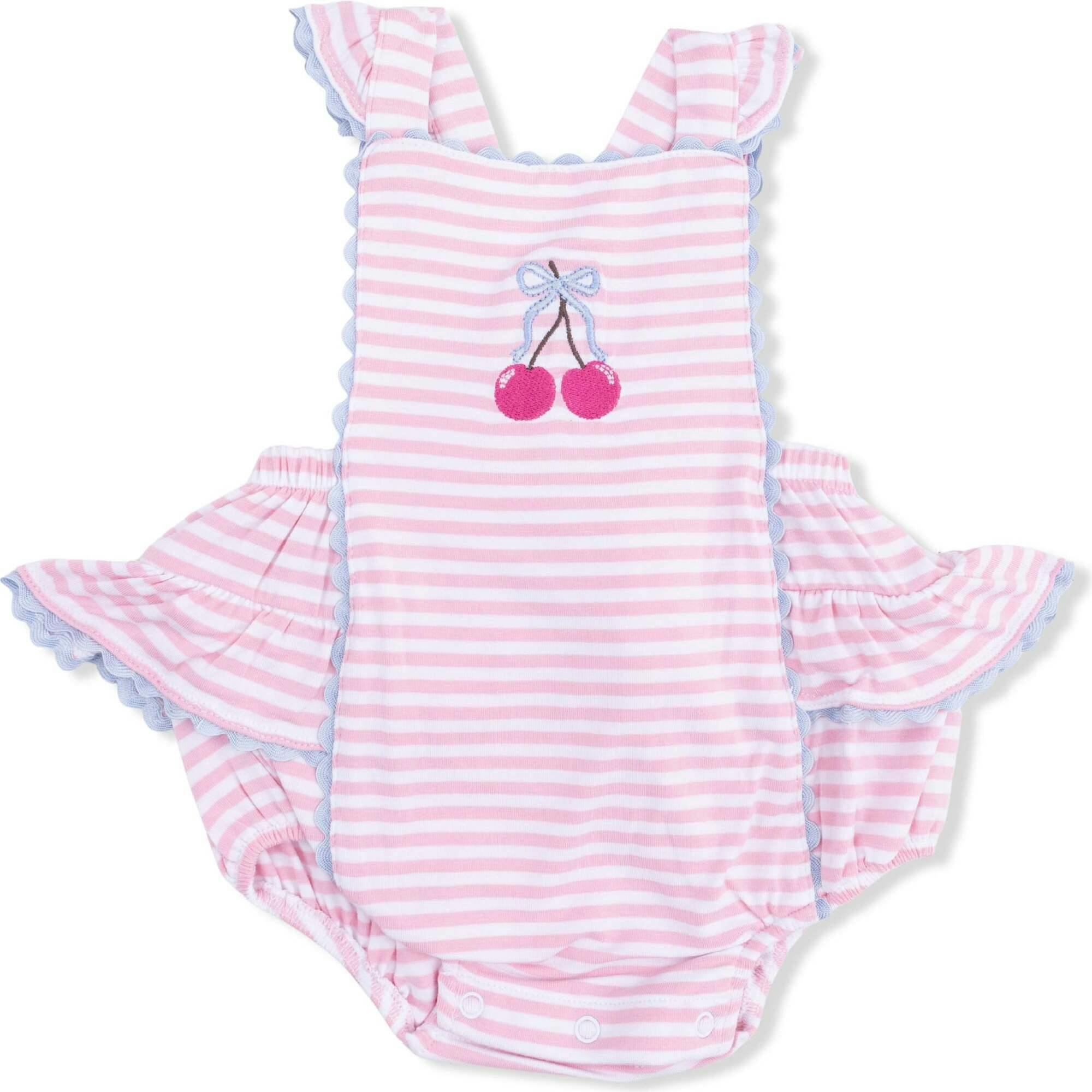 Cherry Stripe - Ric Rac Ruffle Sunsuit