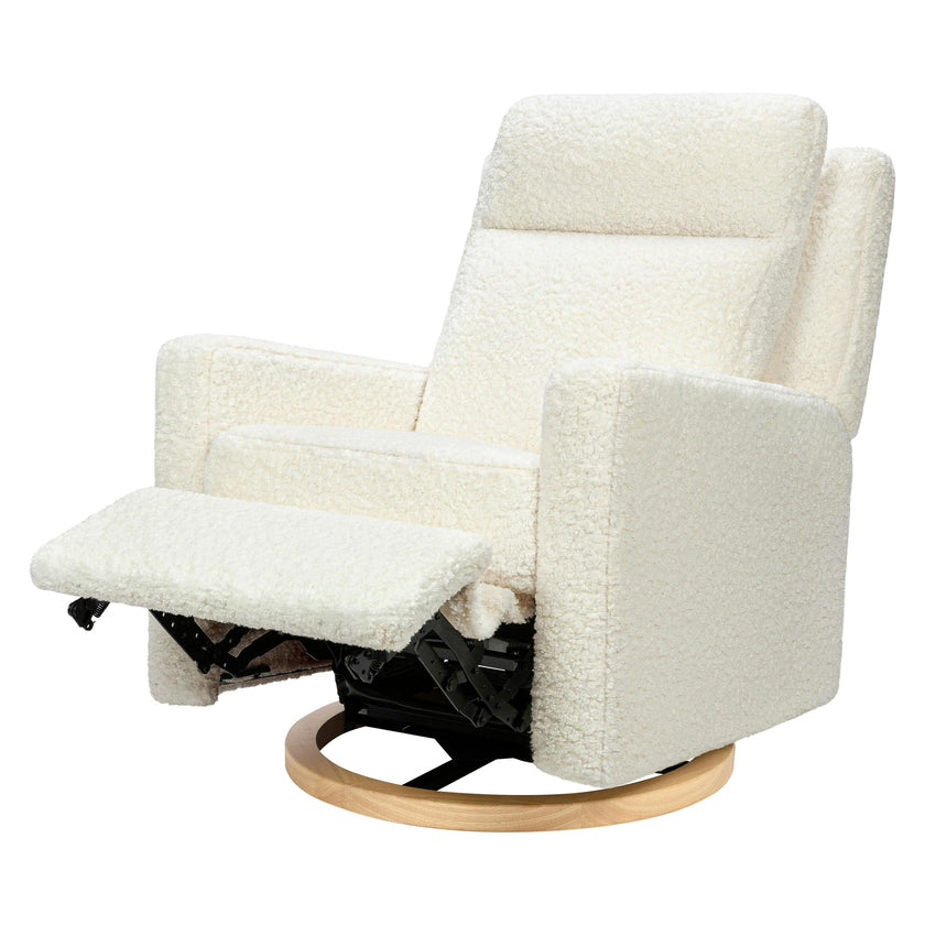 Sigi Pro Power Glider Recliner W/ Power Lumbar In Cream Shearling W/Light Wood Base