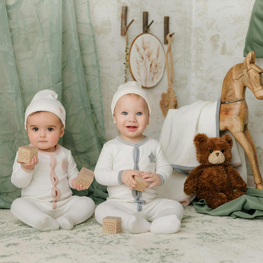 Star-Patch Velour Footie & Hat Set