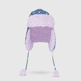 The Cozy Trapper Hat – Kittens Print with Orchid Sherpa Liner & Pompoms