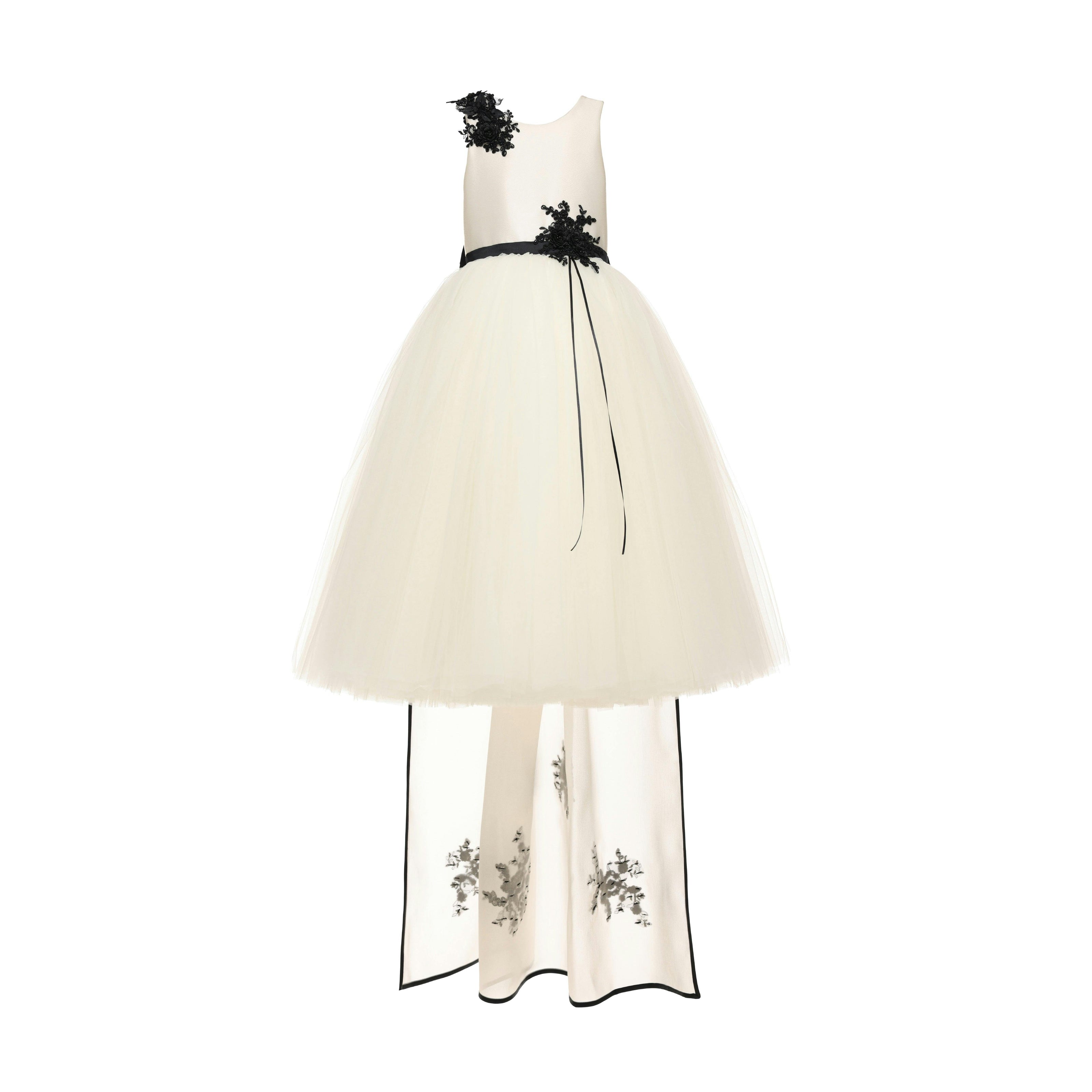 Ivory Rosienne Tulle Overlay Floral Appliqué Dress