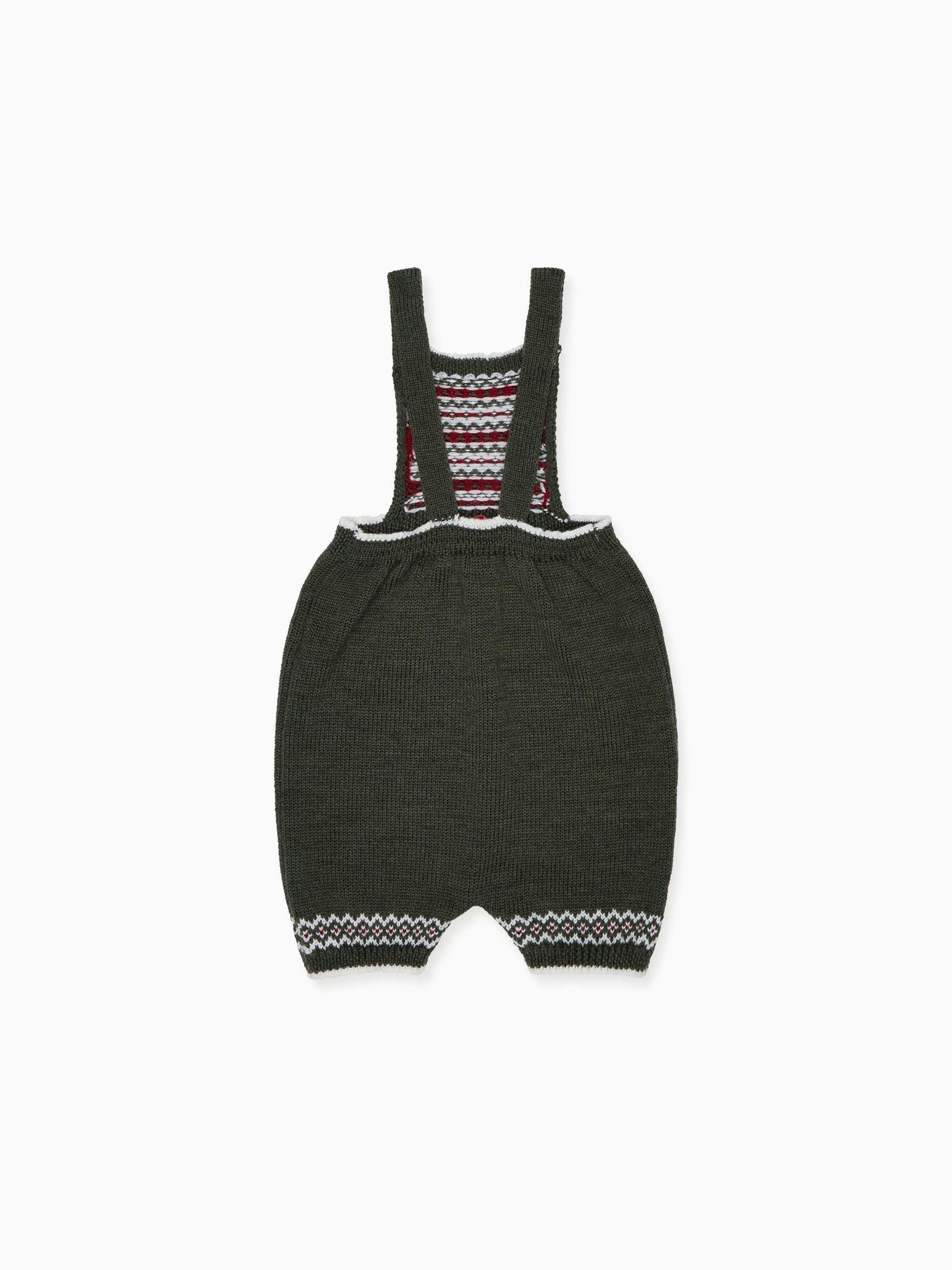 Olive Aspen Fair Isle Merino Baby Knitted Dungarees