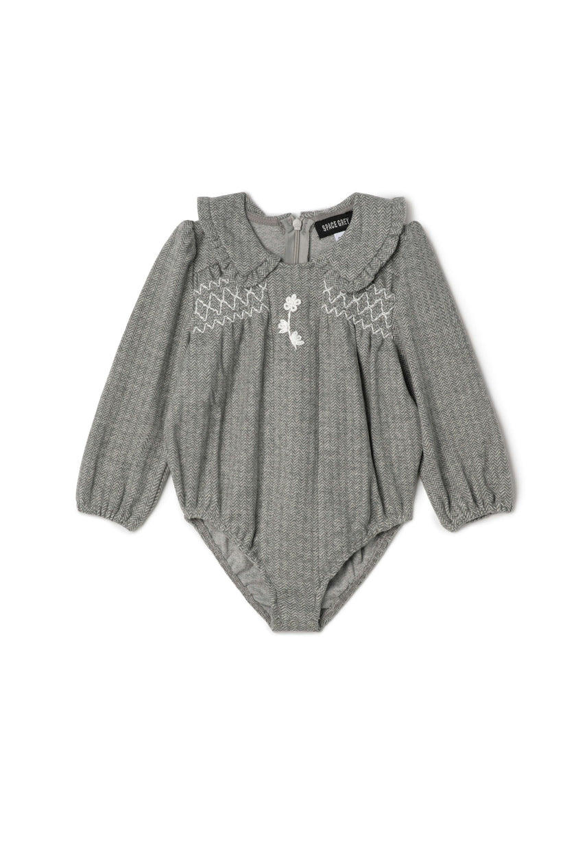 Herringbone Stretch Snap Front Collared Bubble