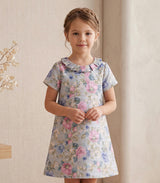 Emma Girl Dress Tweed, Green Pink Flower