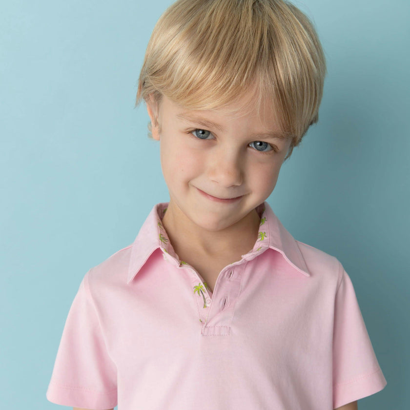 Pink with Palms Trim Polo
