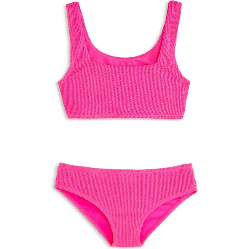 Fay Crinkle Tankini Two Piece Swimsuit - Fuchsia