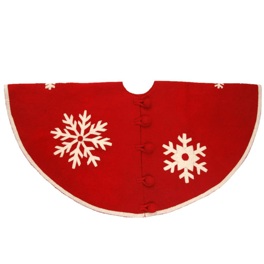 Handmade Snowflakes Red Christmas Tree Skirt Felt 60" / 72"