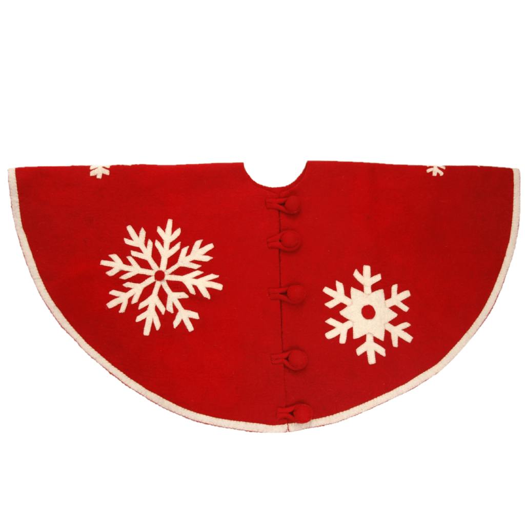 Handmade Snowflakes Red Christmas Tree Skirt Felt 60