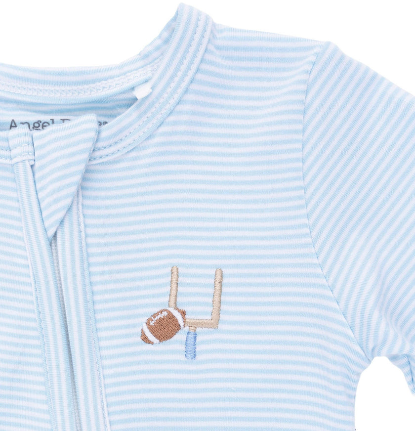 Football Blue Micro Stripe - 2 Way Zipper Footie