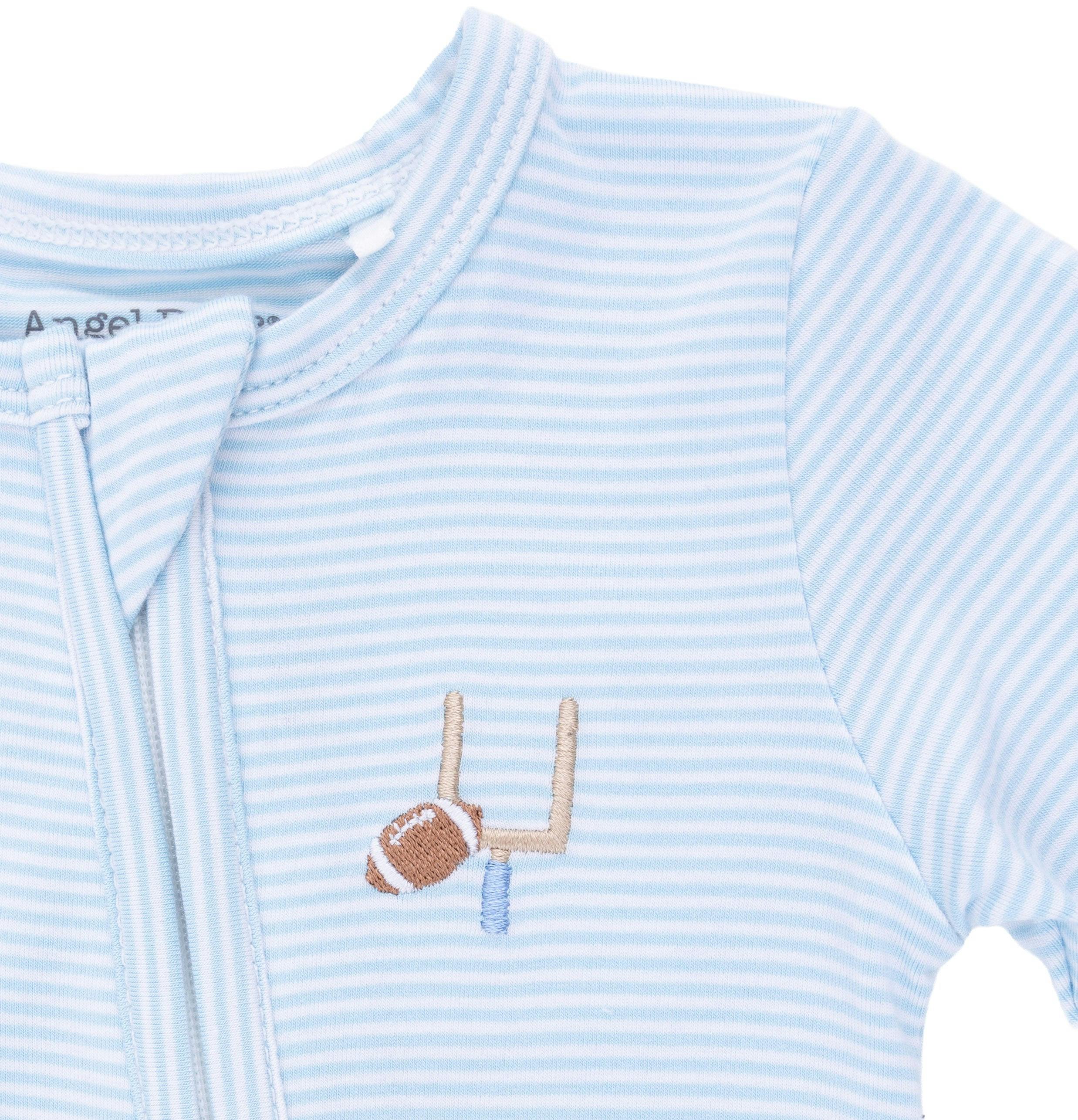 Football Blue Micro Stripe - 2 Way Zipper Footie