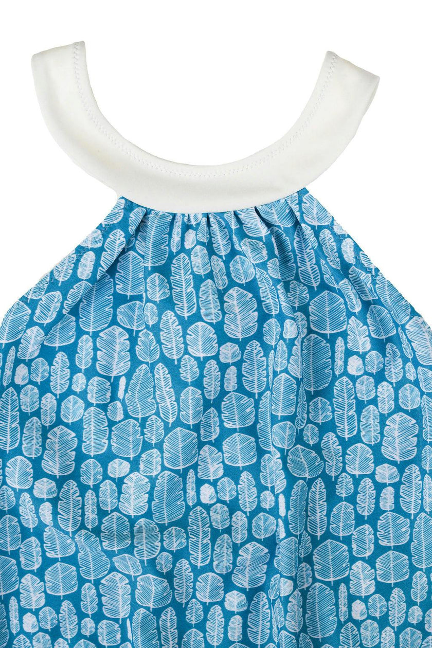 Scarlett One Piece Swimsuit Banana Leaves Print Sky Blue