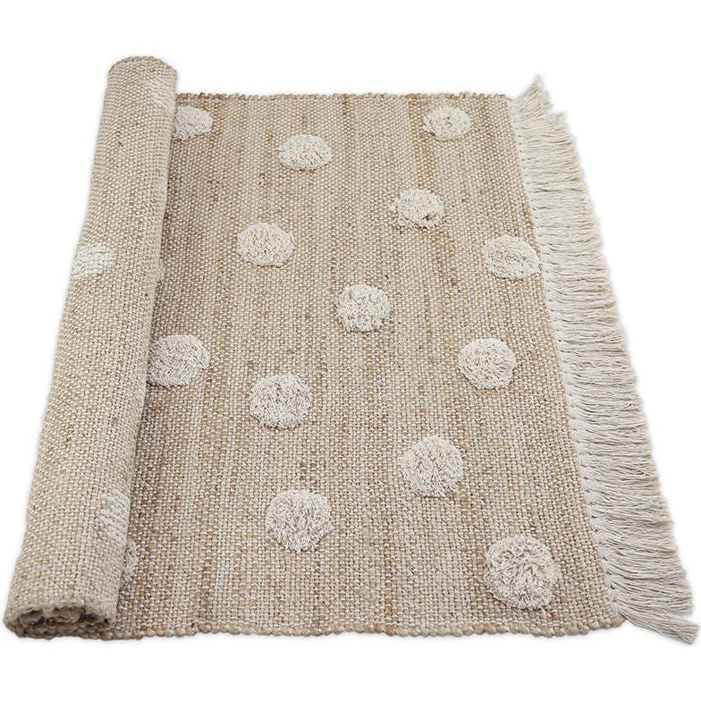 Nop Jute & Cotton Polka Dot Fringed Rectangular Rug